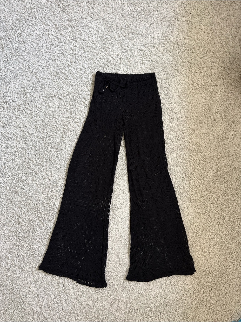 Golden Black Black Crochet Wide-Leg Pants / Beach Cover-Up Flares Size S